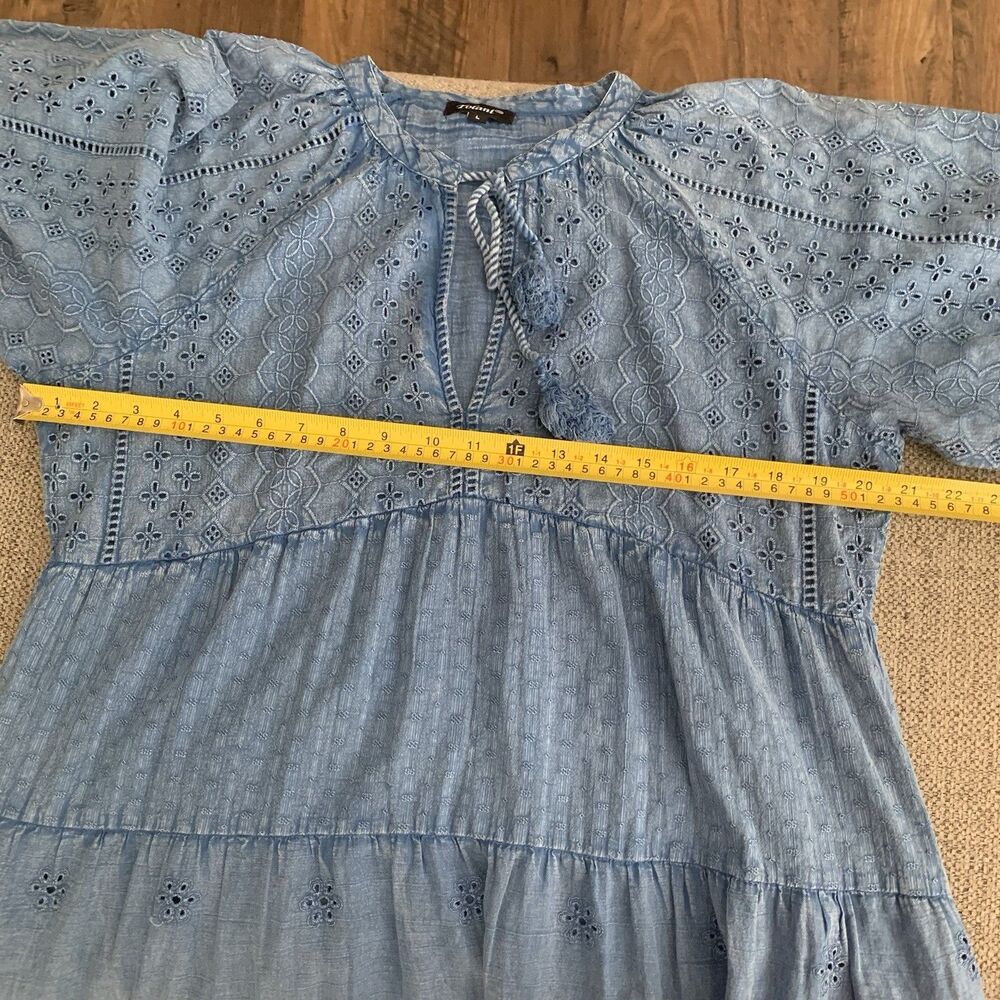 Tolani Chambray Maxi Dress Peasant Blouse Tassel Eyelet Detail - Large - Picture 14 of 16